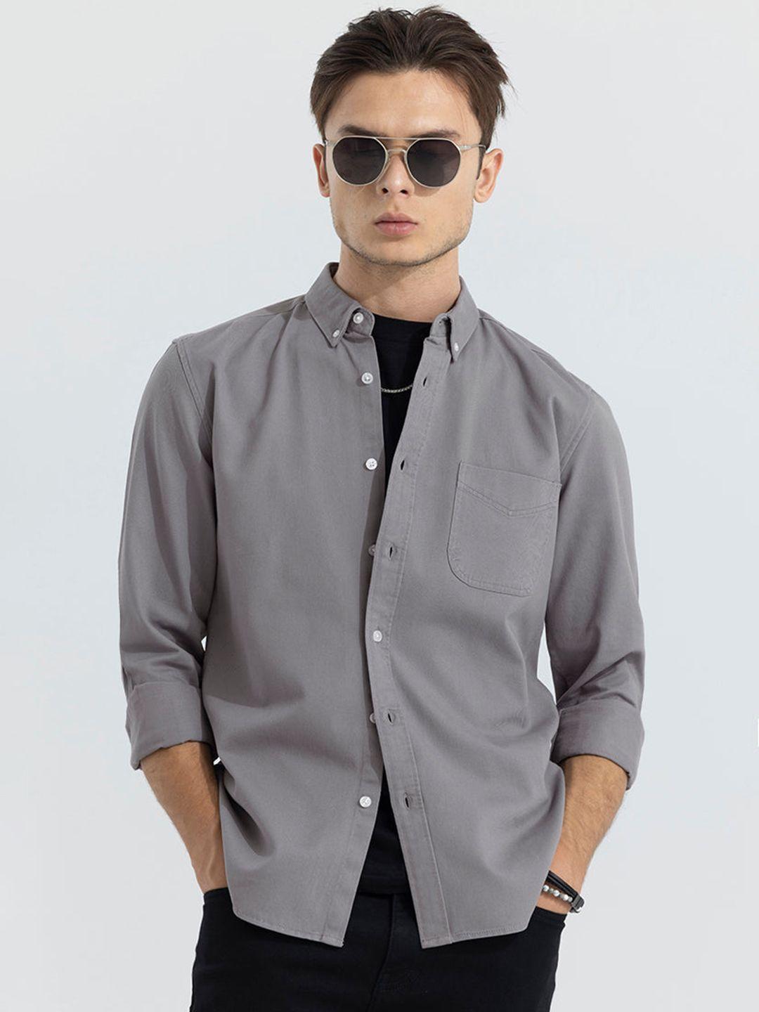 snitch grey classic slim fit button-down collar cotton casual shirt