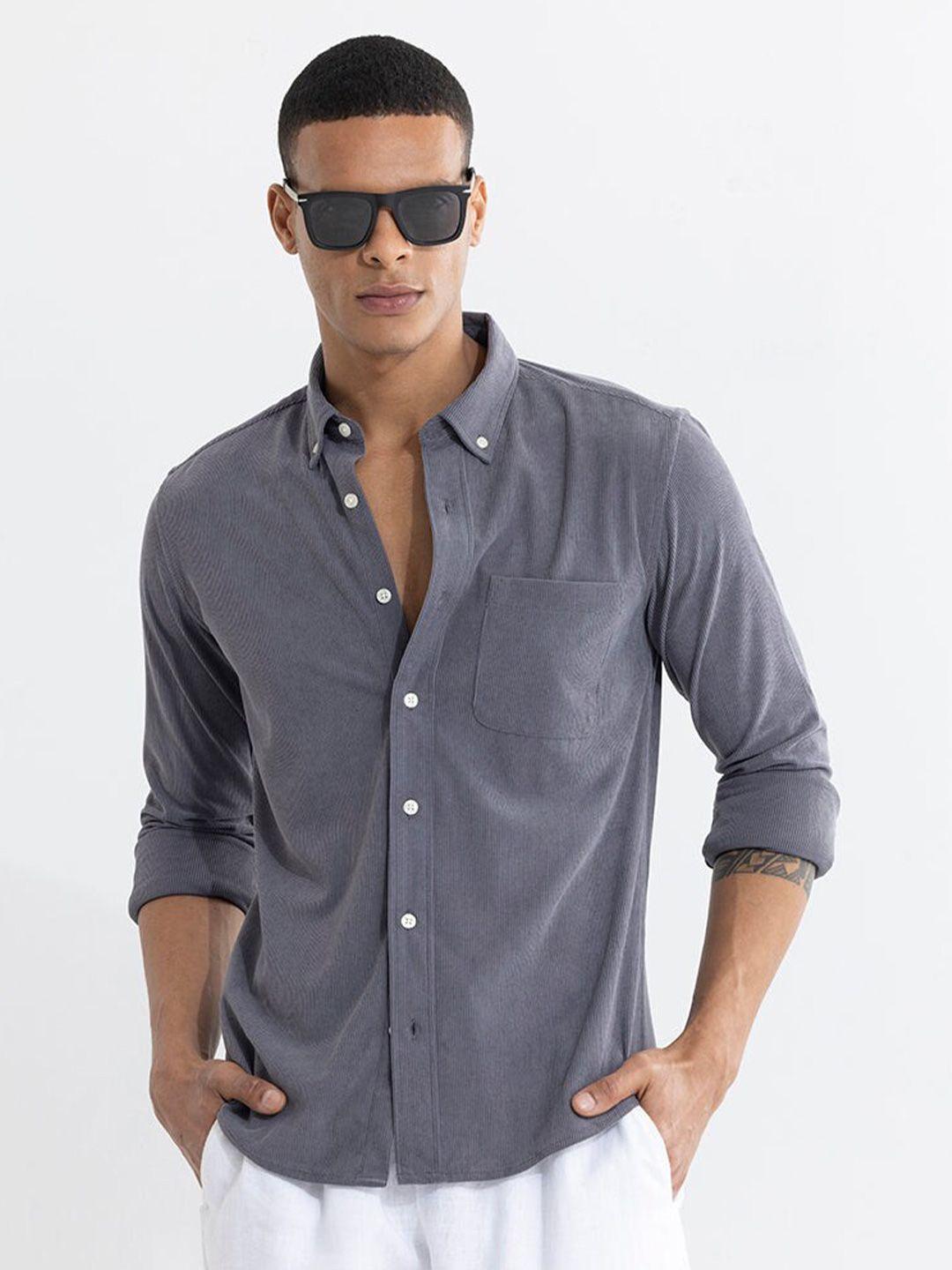 snitch grey classic slim fit button-down collar long sleeve pocket casual shirt