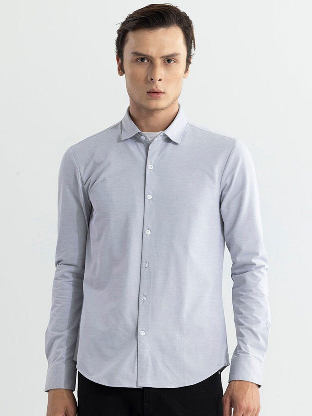 snitch grey classic slim fit cotton casual shirt