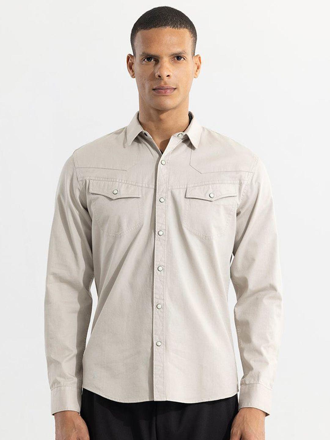 snitch grey classic slim fit pure cotton casual shirt