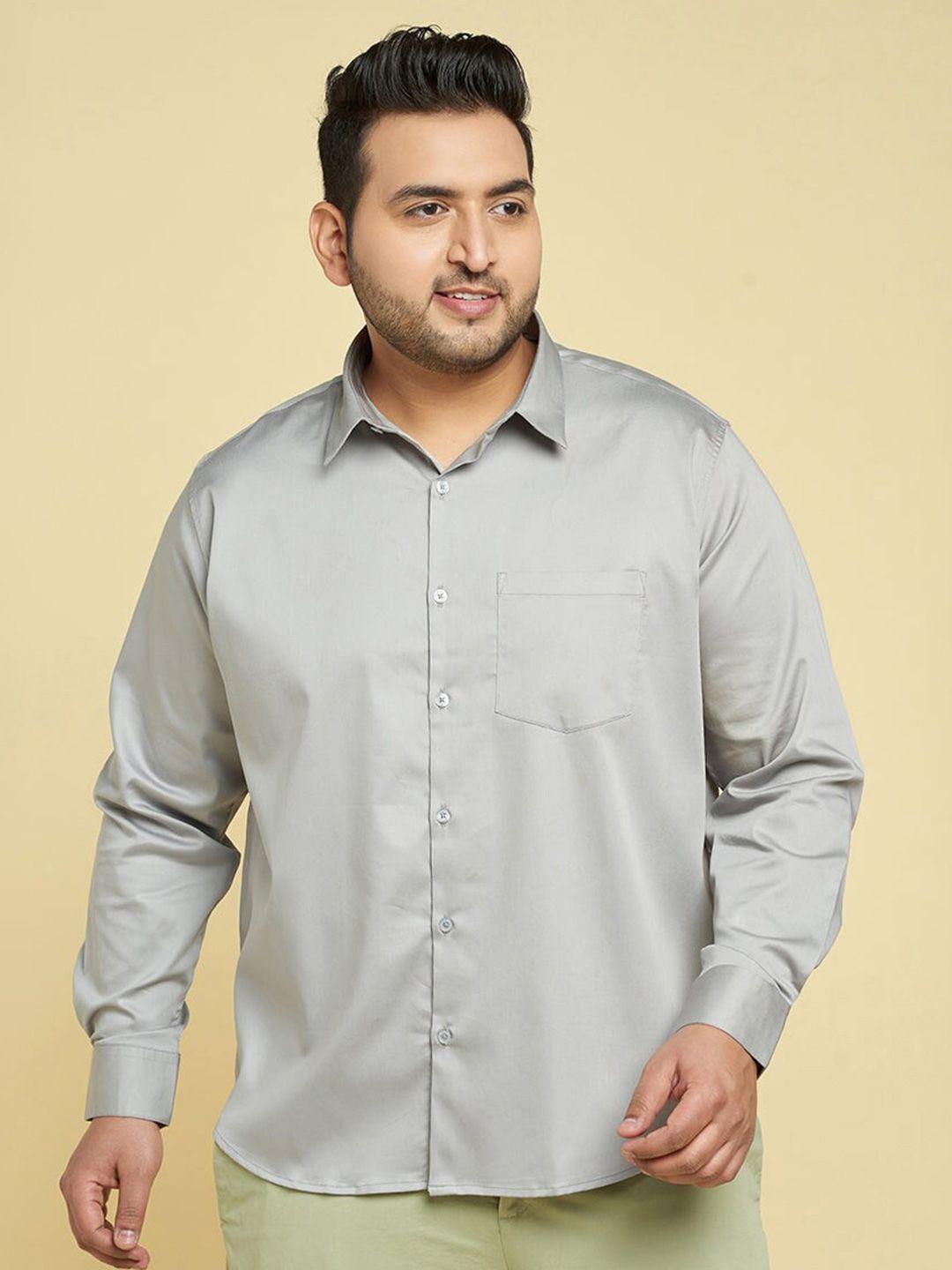 snitch grey plus size classic slim fit spread collar  long sleeves cotton casual shirt