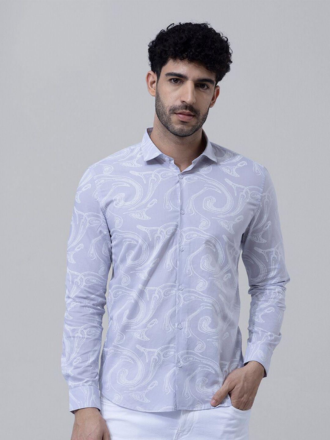 snitch lavender abstract printed cotton slim fit casual shirt