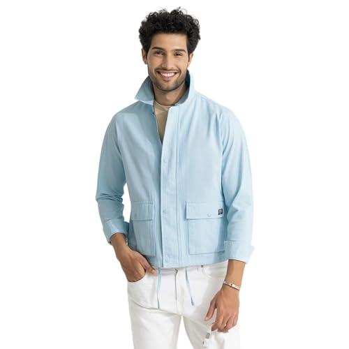 snitch light blue solid cotton jacket