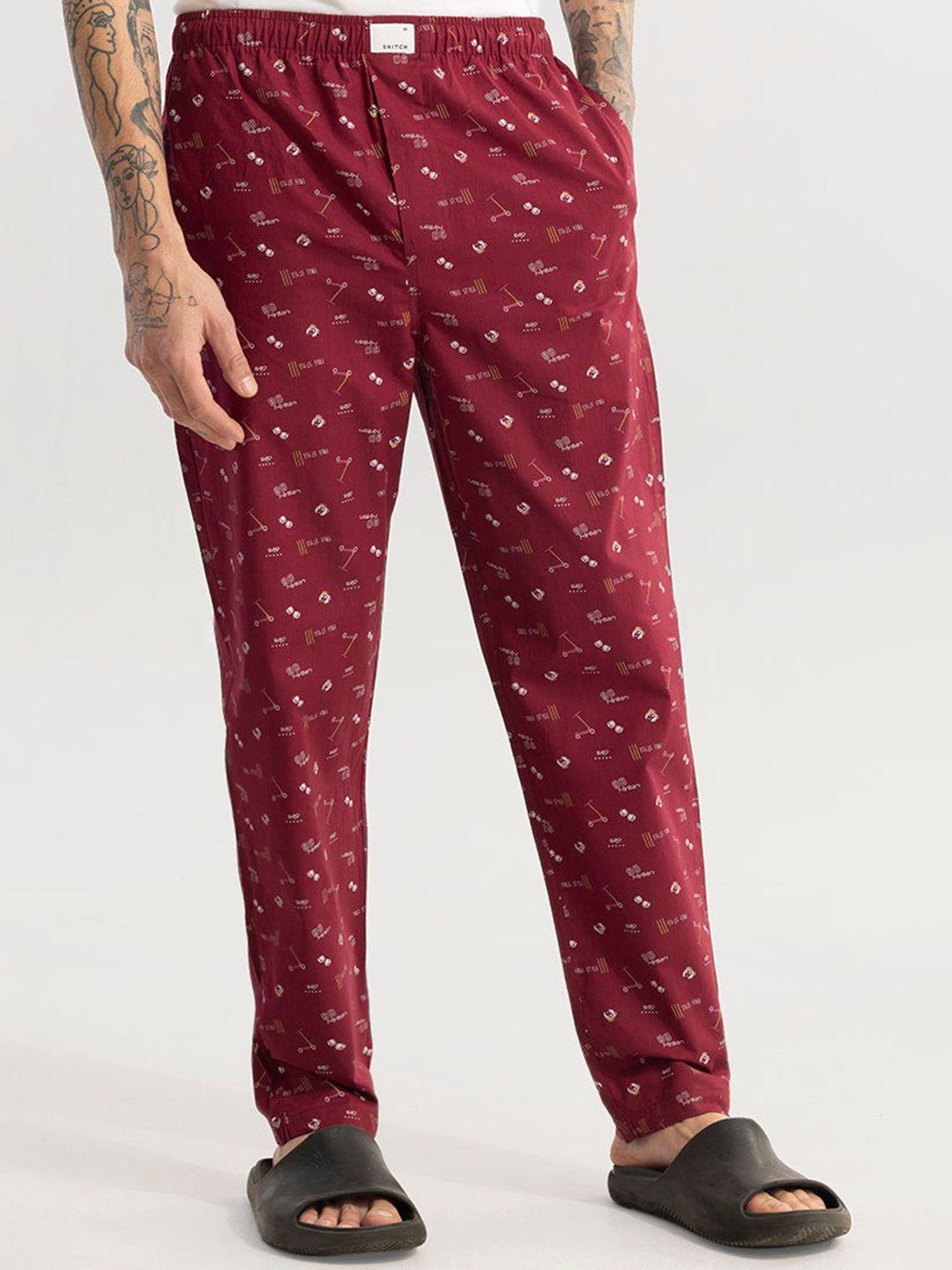 snitch maroon men printed cotton lounge pants