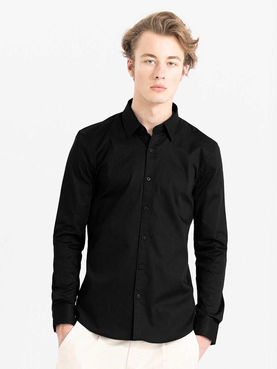 snitch men black classic slim fit opaque casual shirt