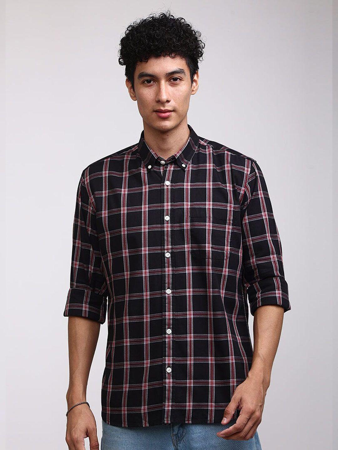 snitch men black classic tartan checks opaque checked casual shirt