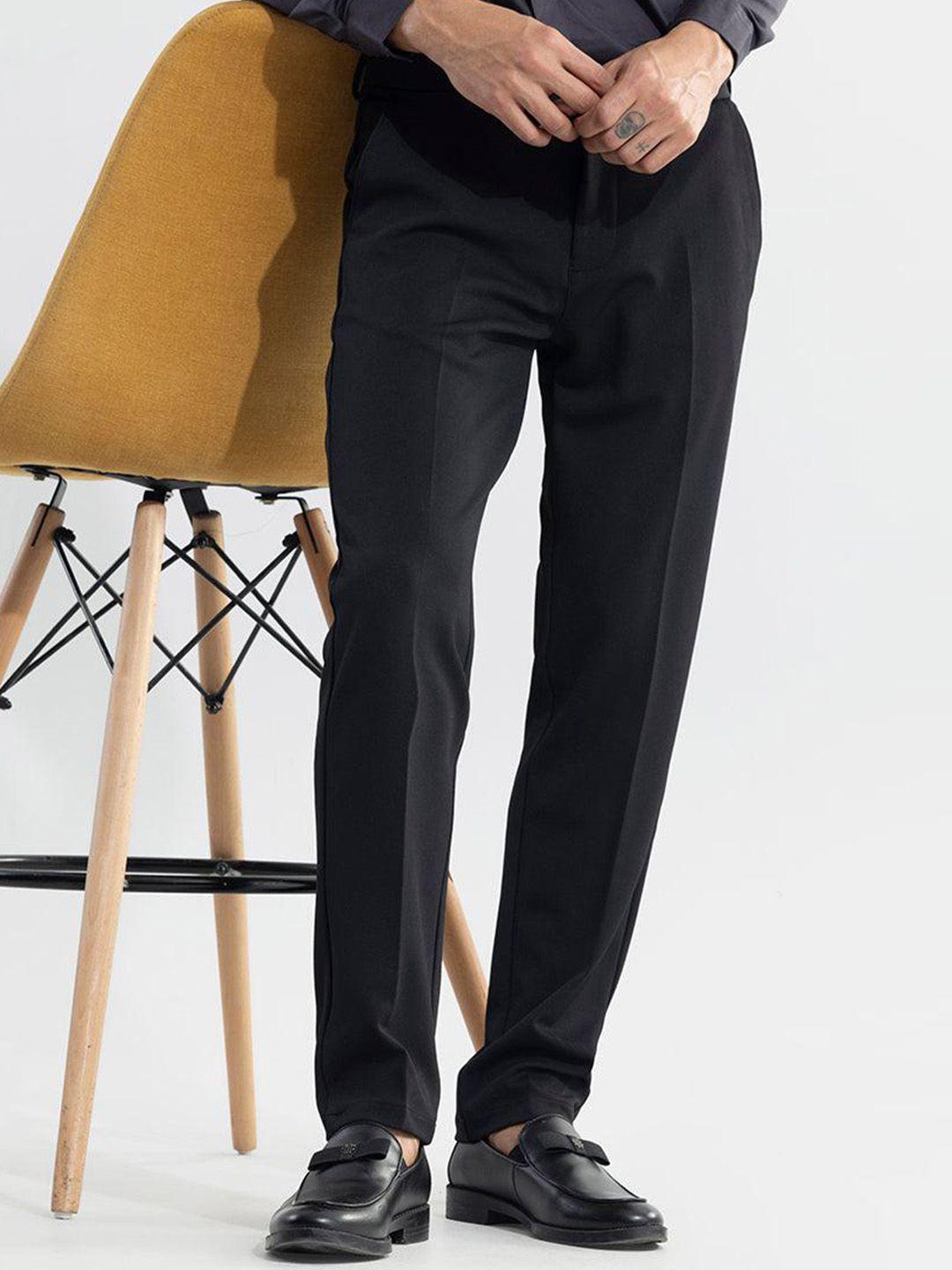 snitch men black slim fit trousers