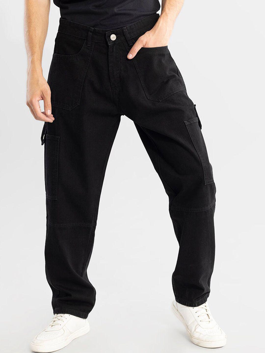 snitch men black smart loose fit trousers