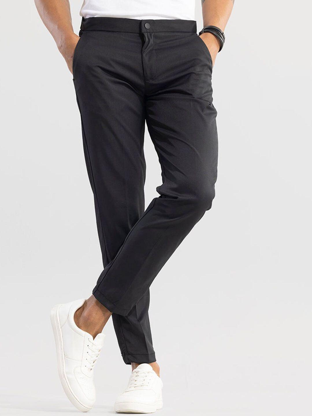 snitch men black smart slim fit cotton chinos trousers