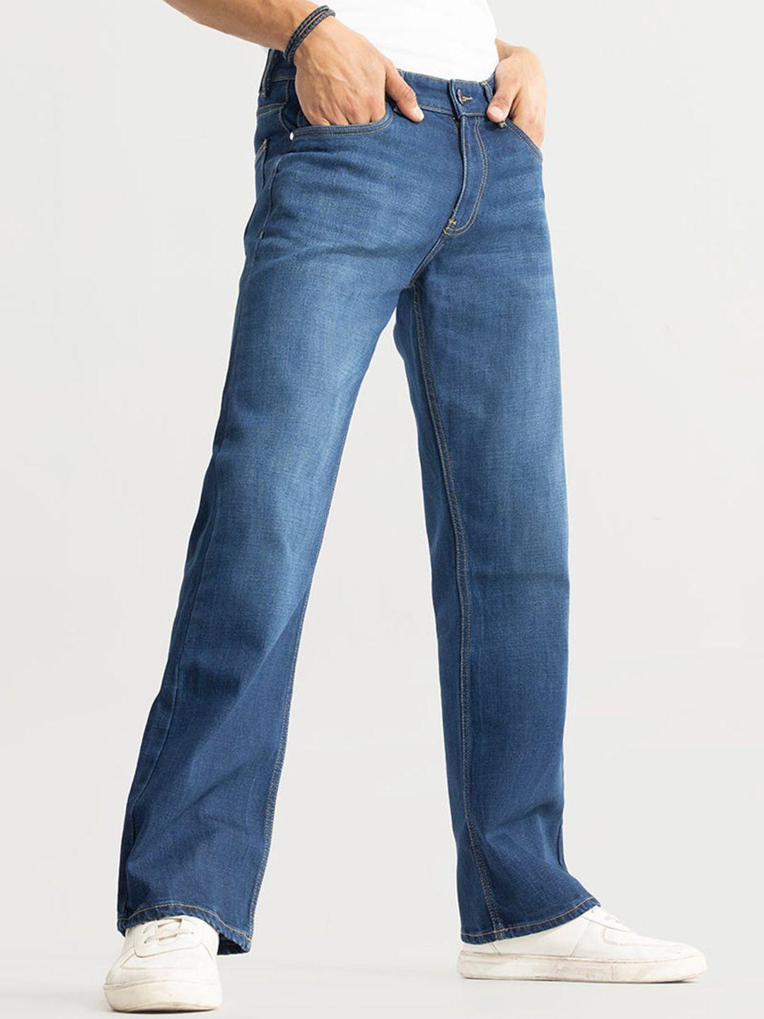 snitch men blue bootcut clean look mid-rise cotton jeans