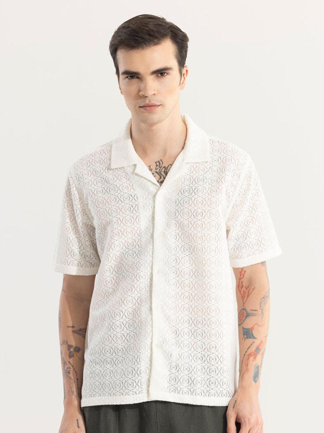 snitch men classic boxy opaque printed casual shirt