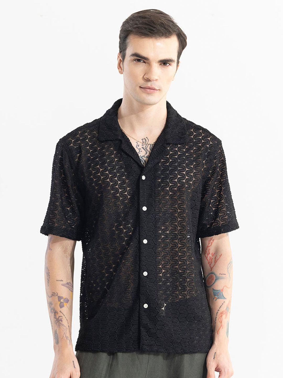snitch men classic boxy opaque printed casual shirt