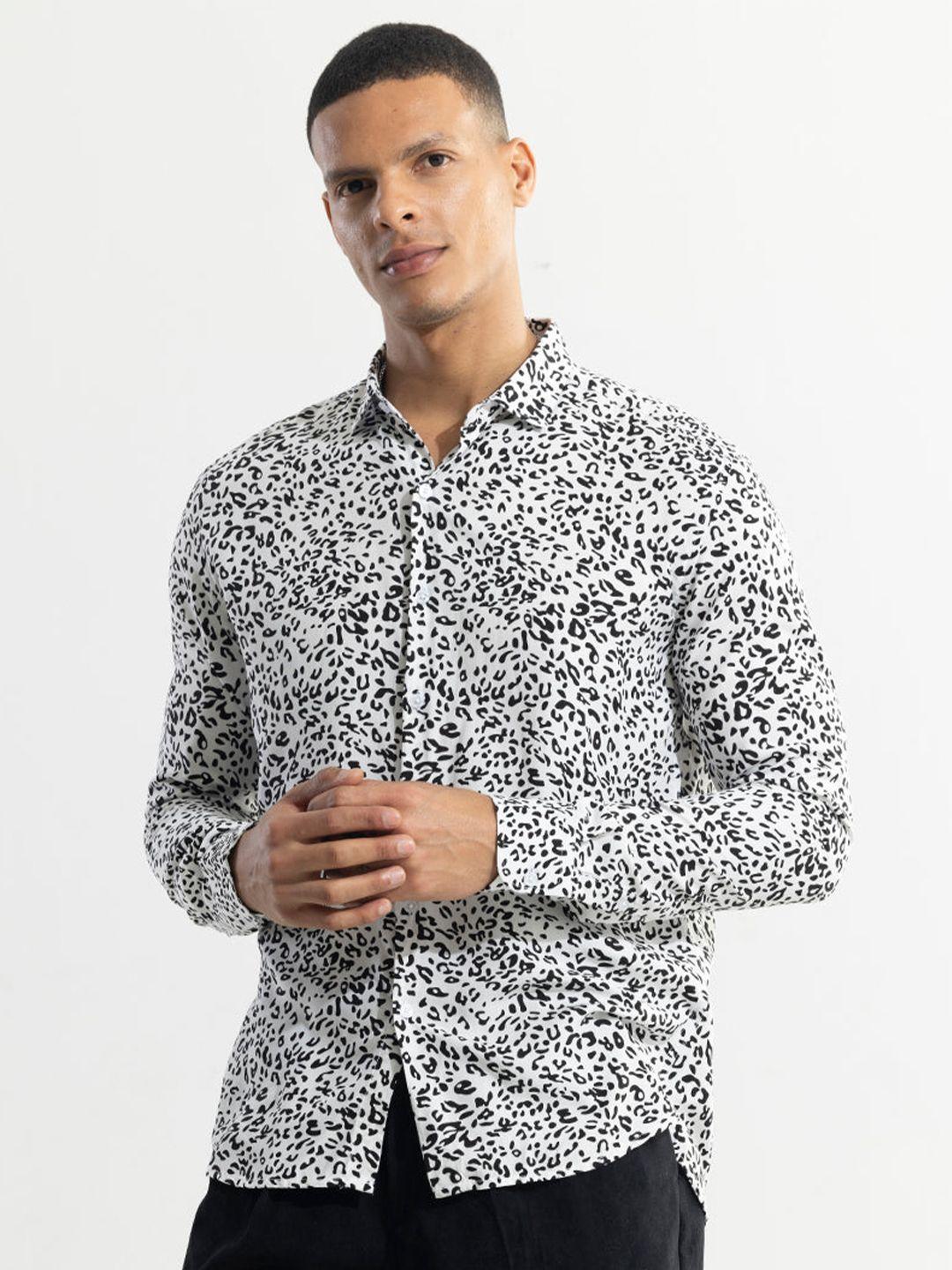 snitch men classic slim fit animal opaque printed casual shirt