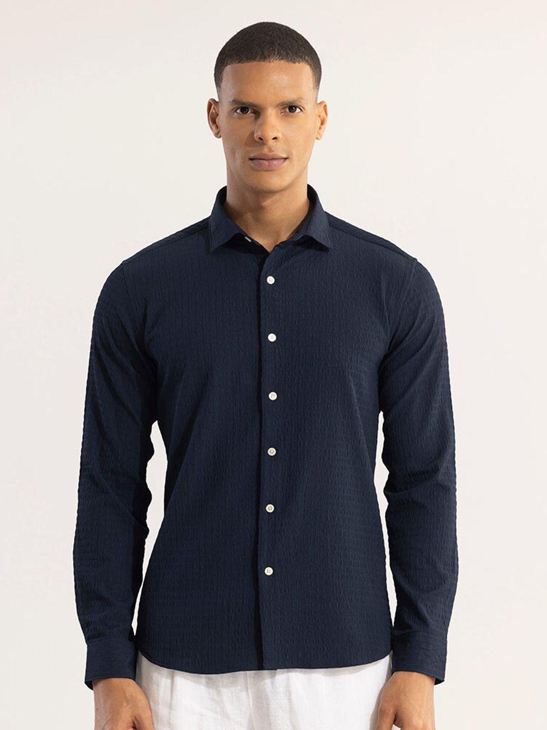 snitch men classic slim fit opaque checked casual shirt