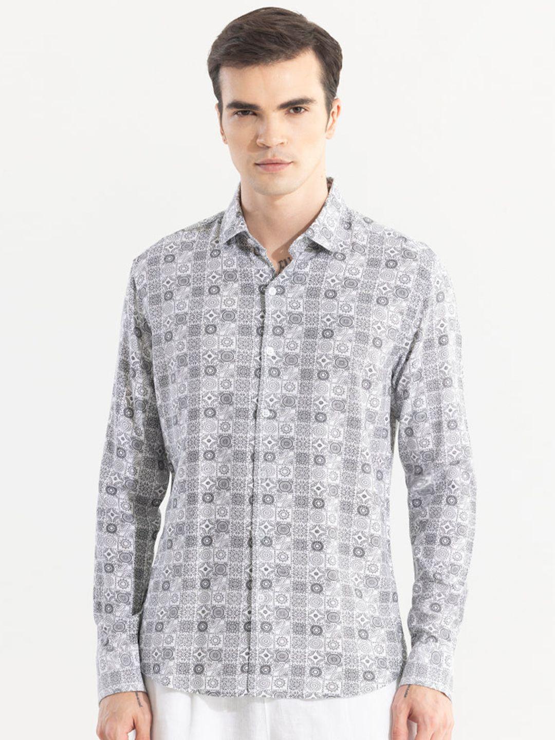 snitch men classic slim fit opaque printed casual shirt
