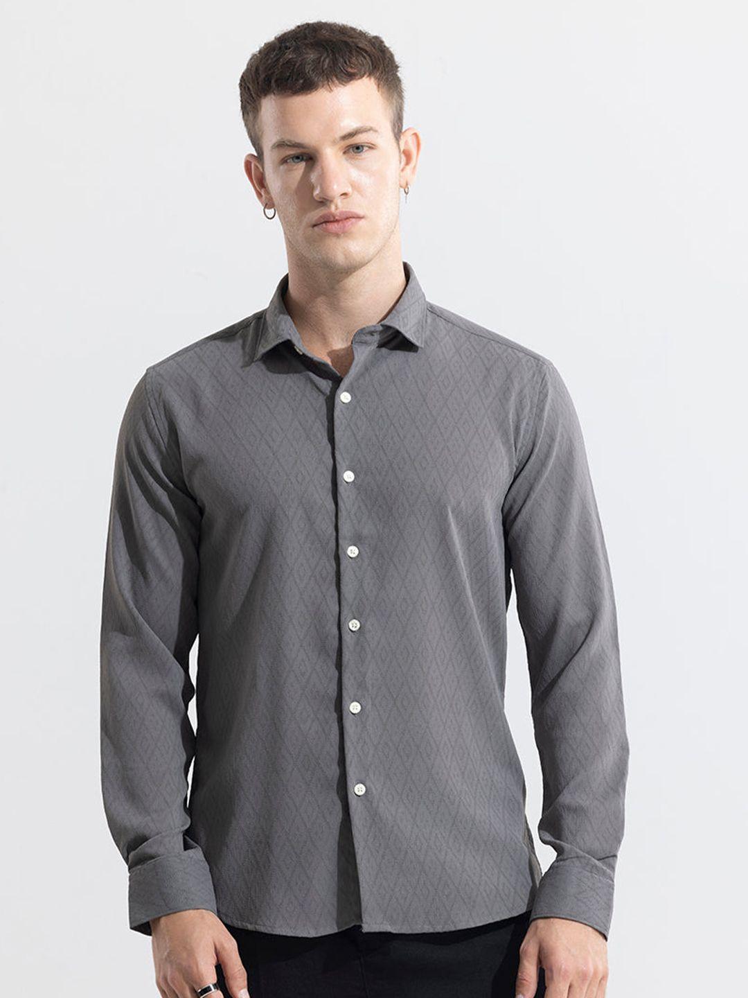 snitch men classic slim fit opaque printed casual shirt