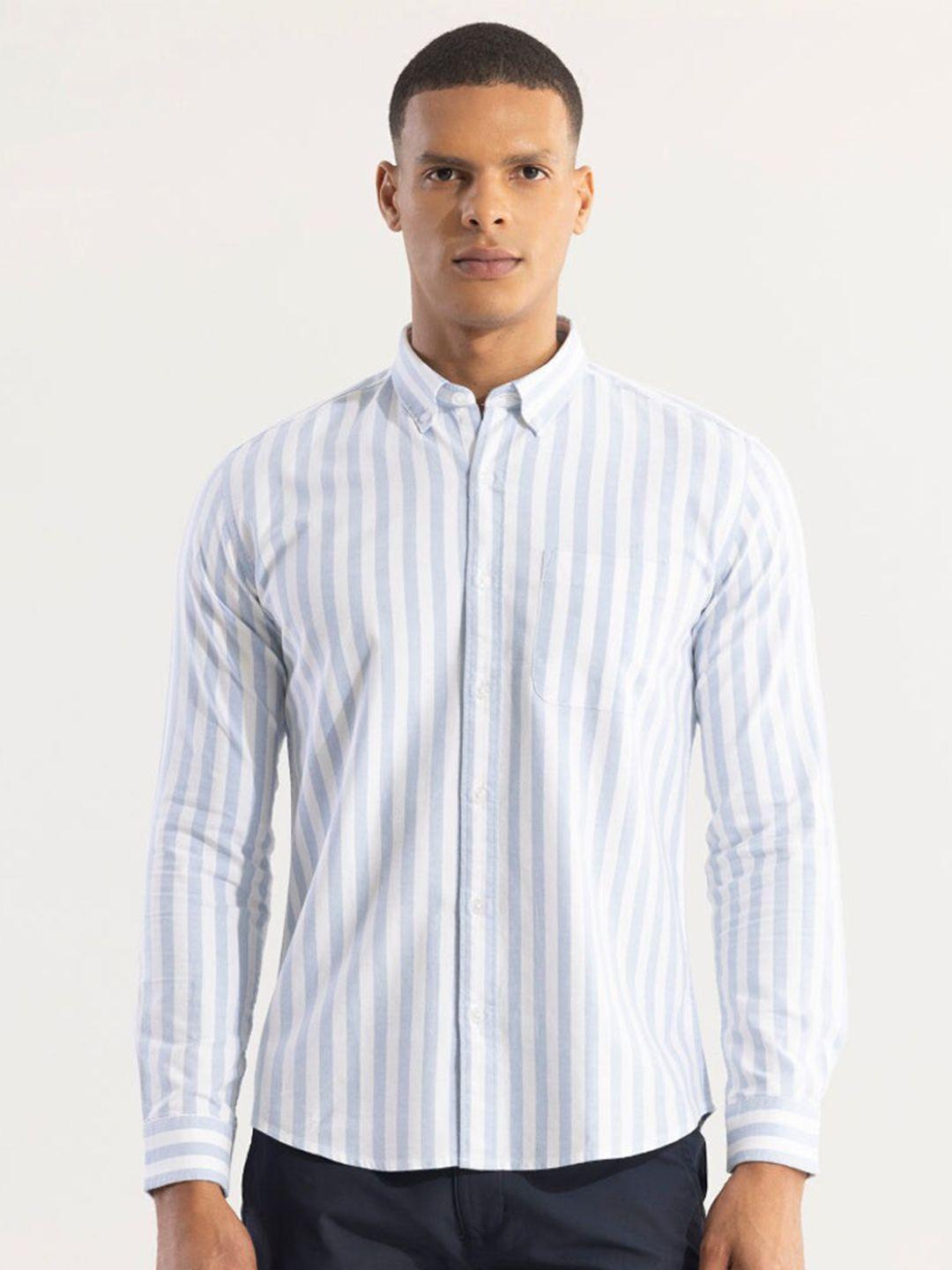 snitch men classic slim fit opaque striped casual shirt