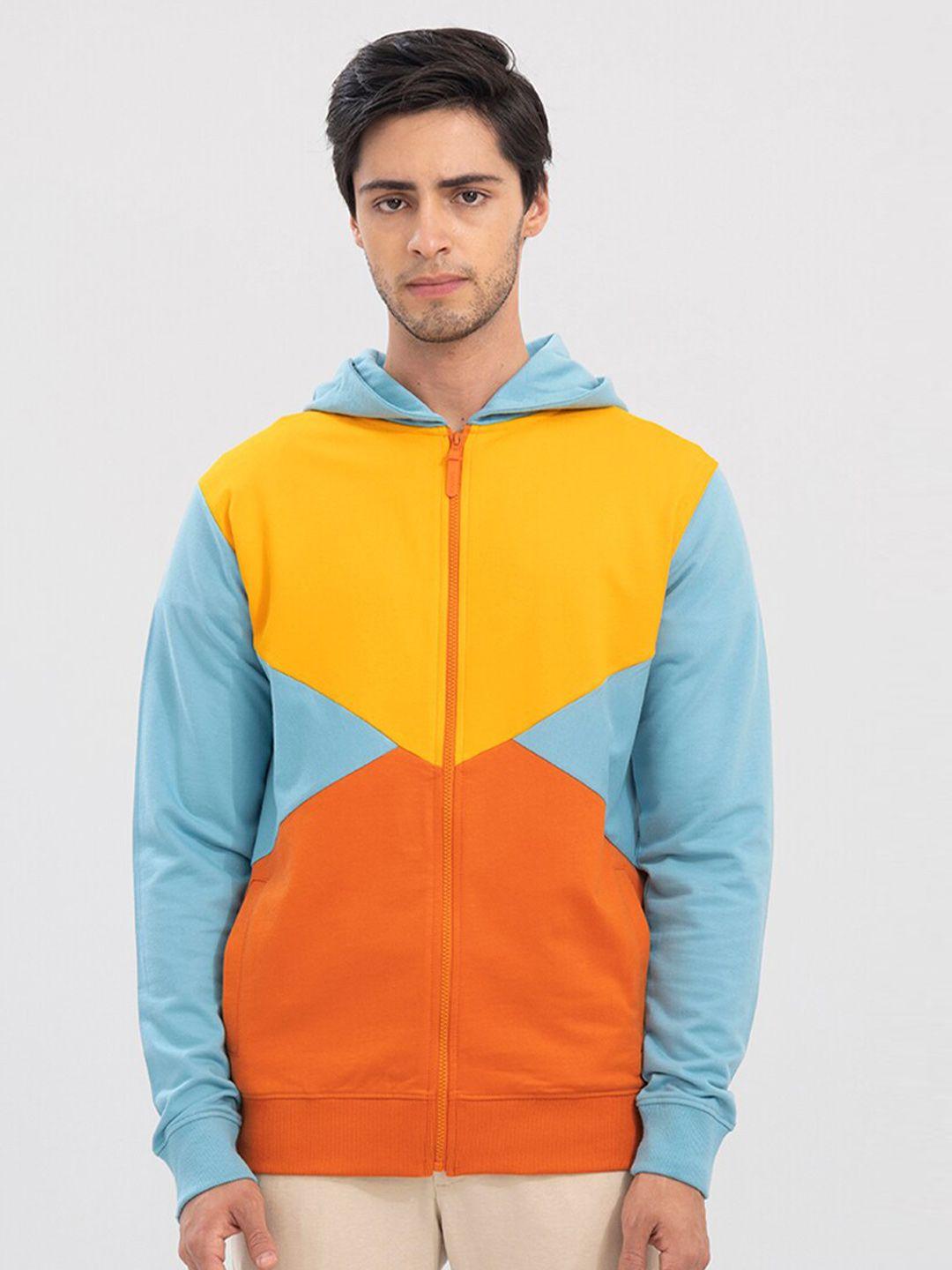 snitch men colourblocked hooded cotton sweatshirt