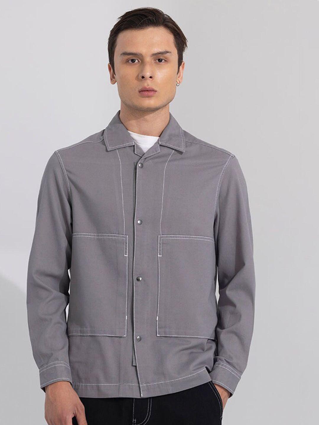 snitch men grey classic opaque casual shirt