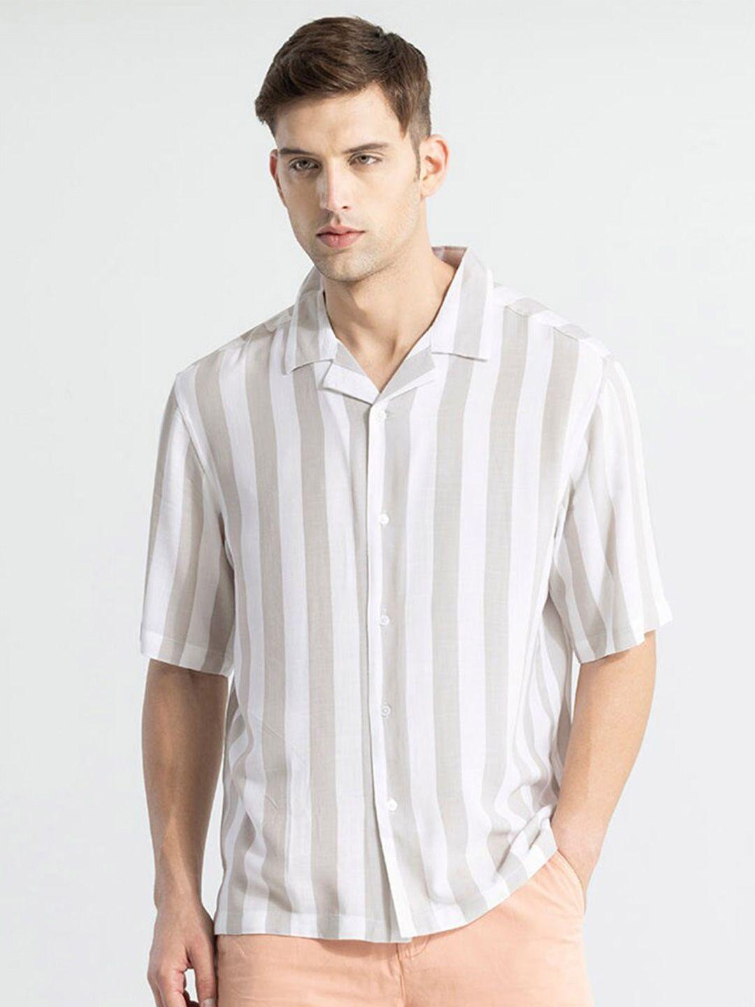 snitch men grey classic opaque striped casual shirt