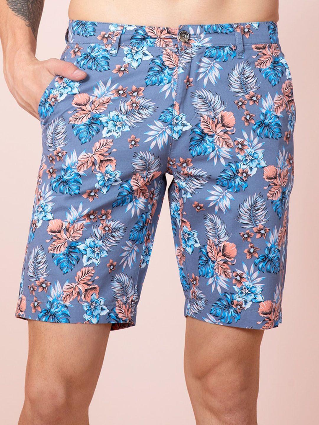 snitch men grey floral printed shorts