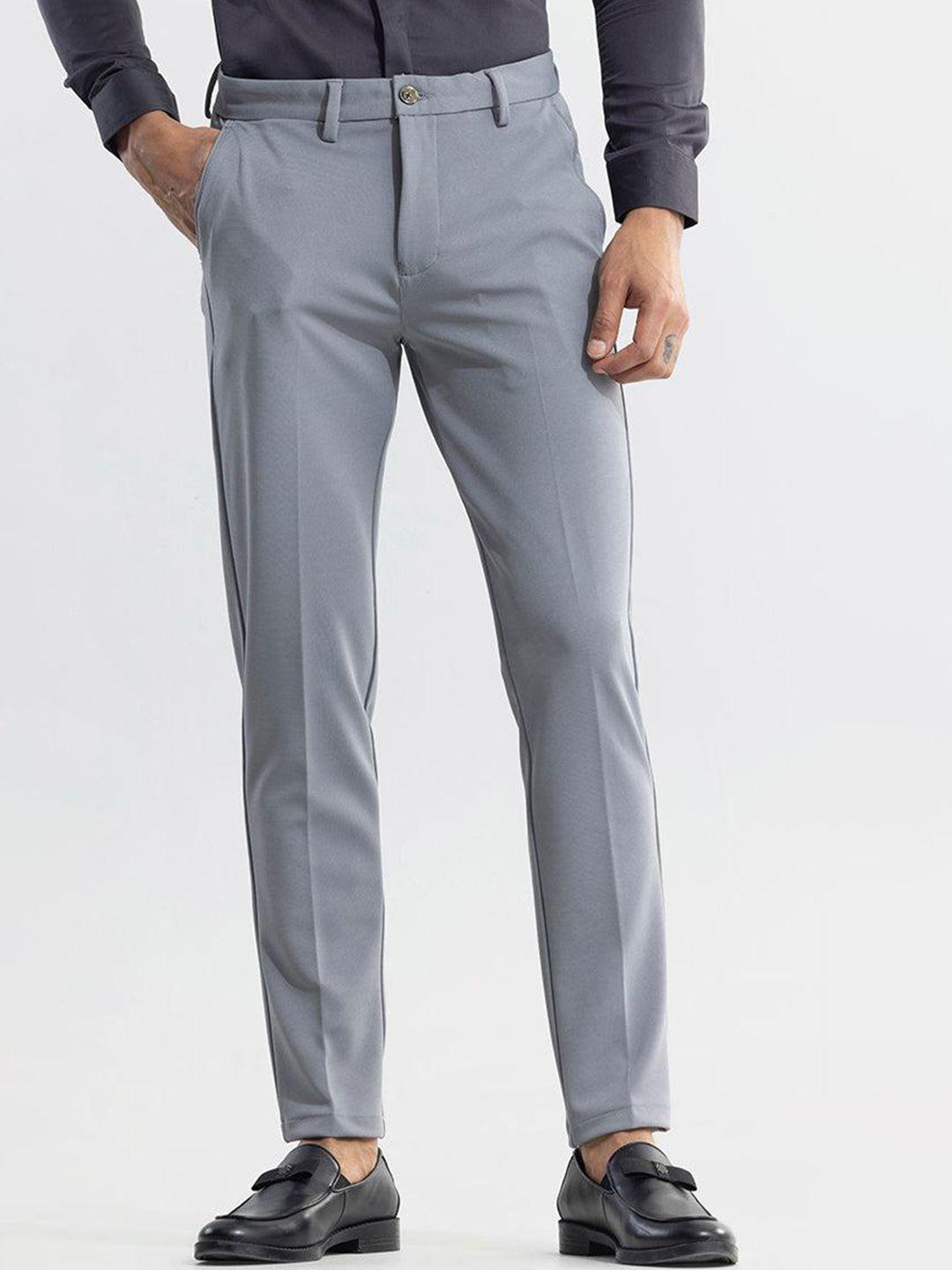 snitch men grey slim fit chinos trousers