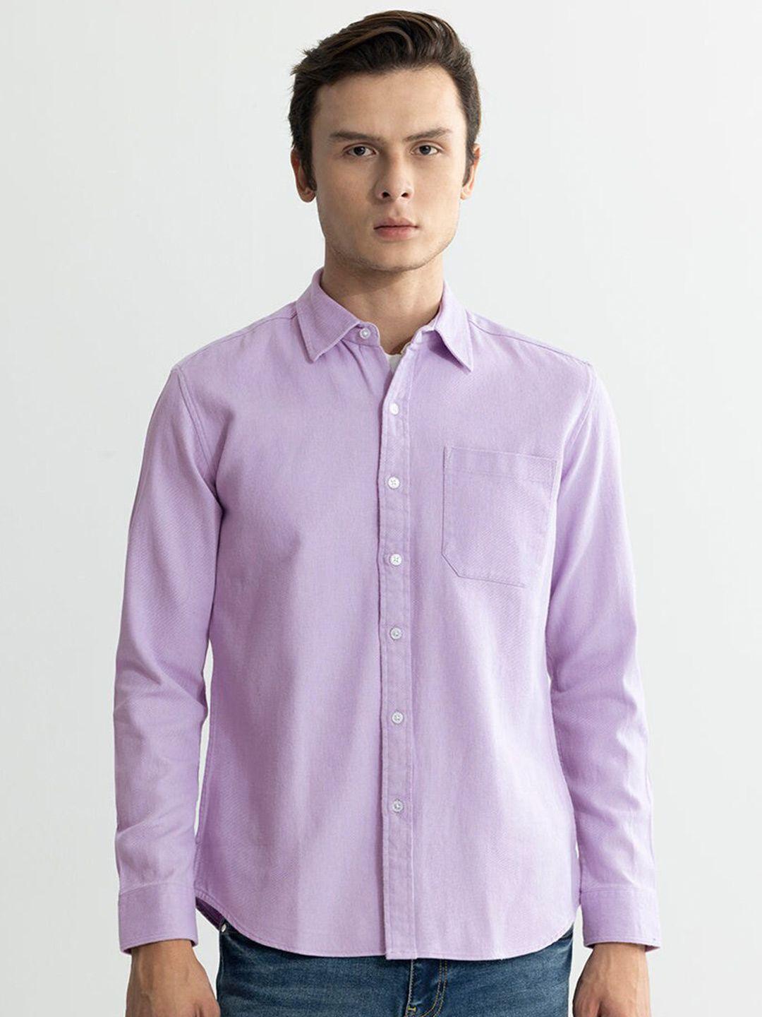 snitch men lavender classic slim fit opaque striped casual shirt