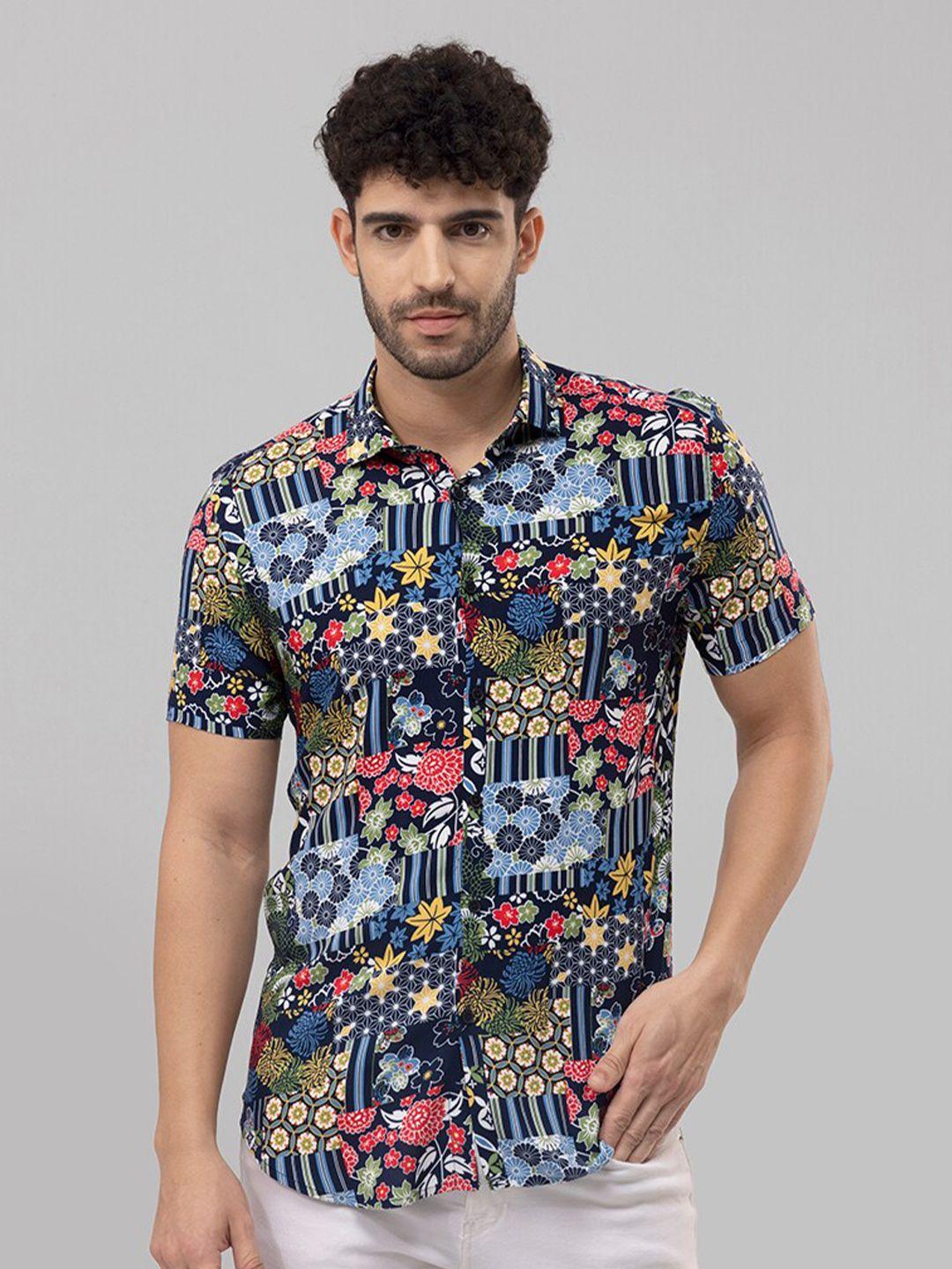 snitch men multicoloured classic slim fit floral opaque printed casual shirt