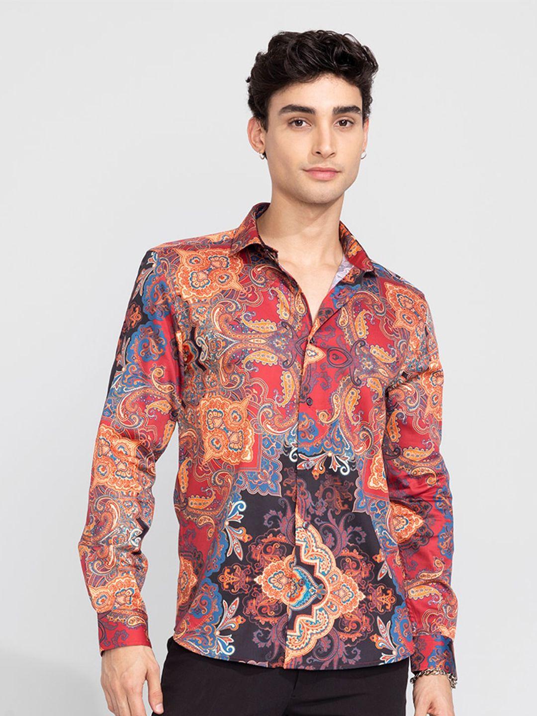 snitch men multicoloured classic slim fit floral opaque printed casual shirt