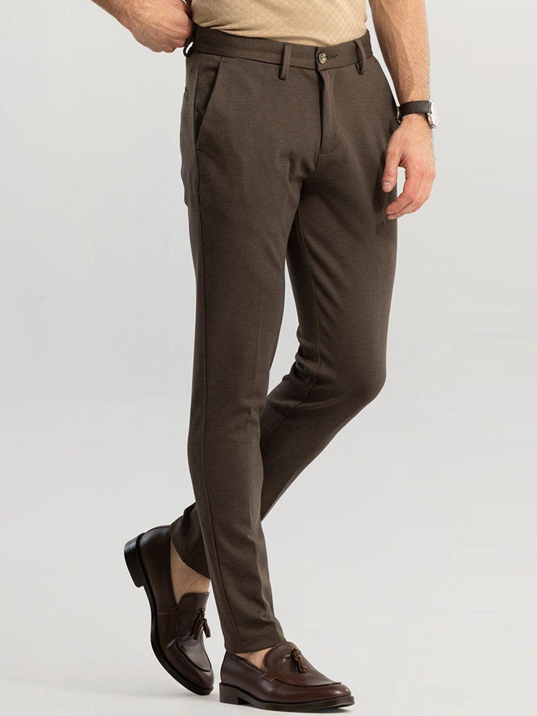 snitch men olive green slim fit chinos trousers