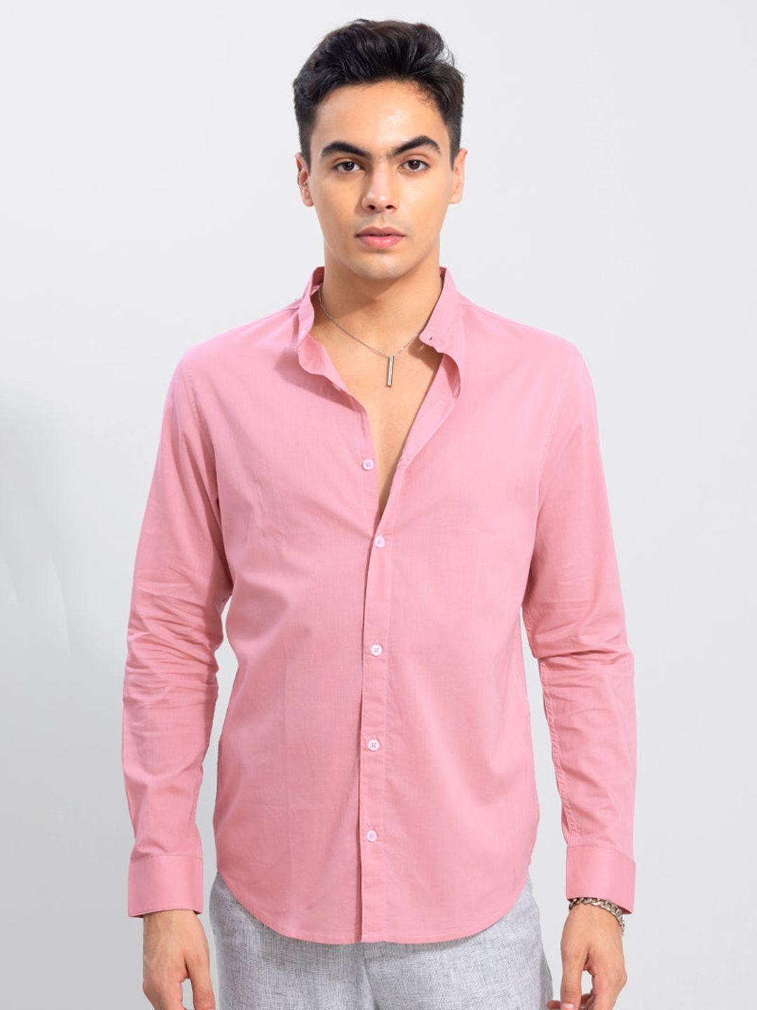 snitch men pink classic slim fit opaque casual shirt