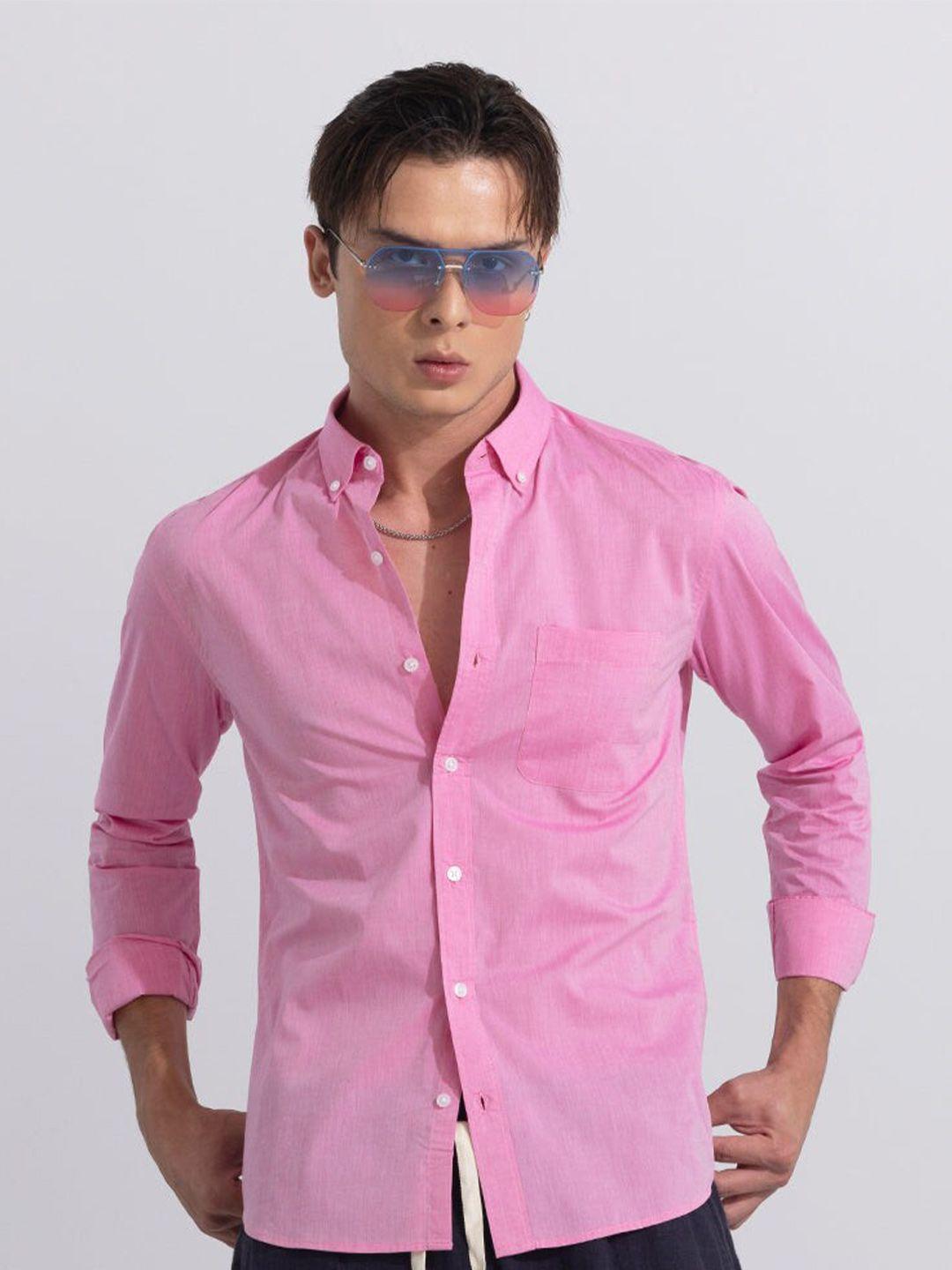 snitch men pink classic slim fit opaque casual shirt