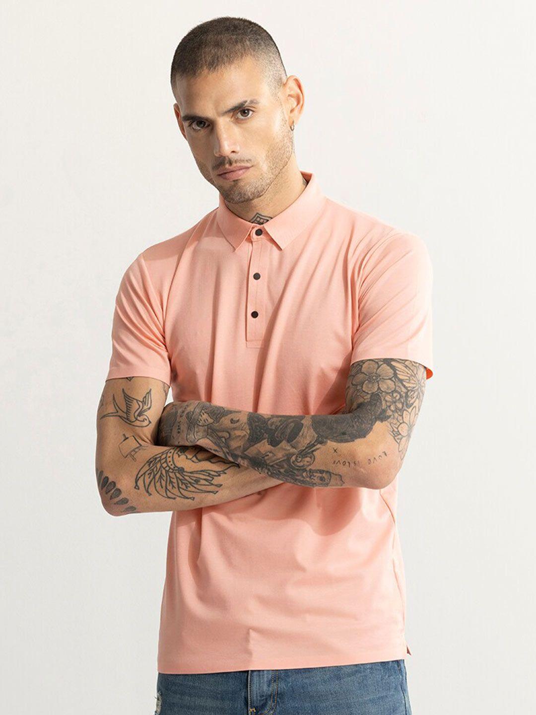 snitch men pink henley neck extended sleeves pockets t-shirt