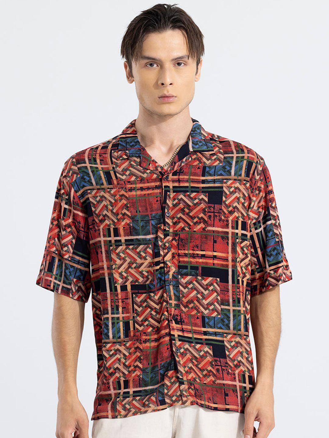 snitch men red classic floral opaque printed casual shirt