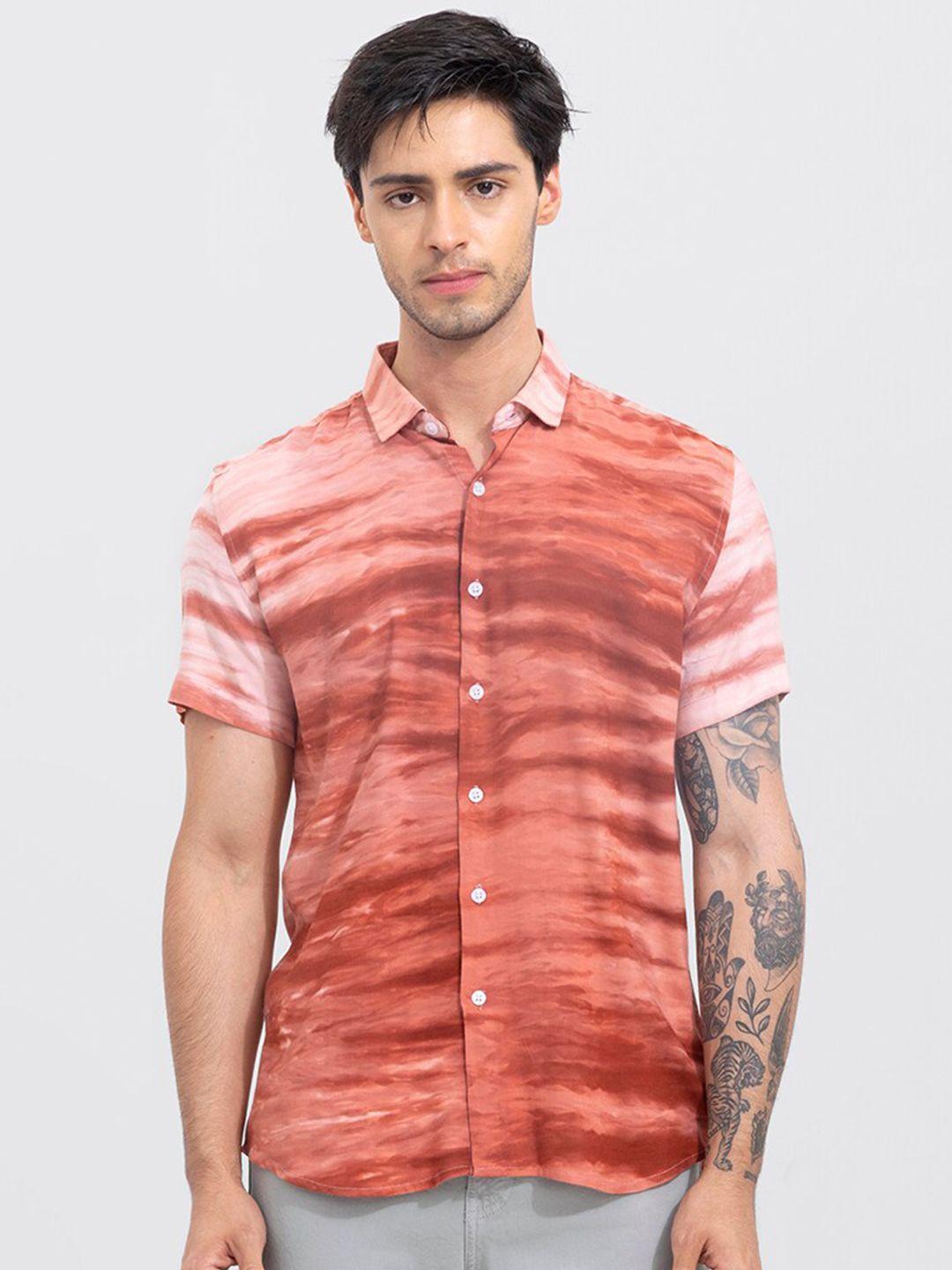 snitch men red slim fit multi stripes striped casual shirt