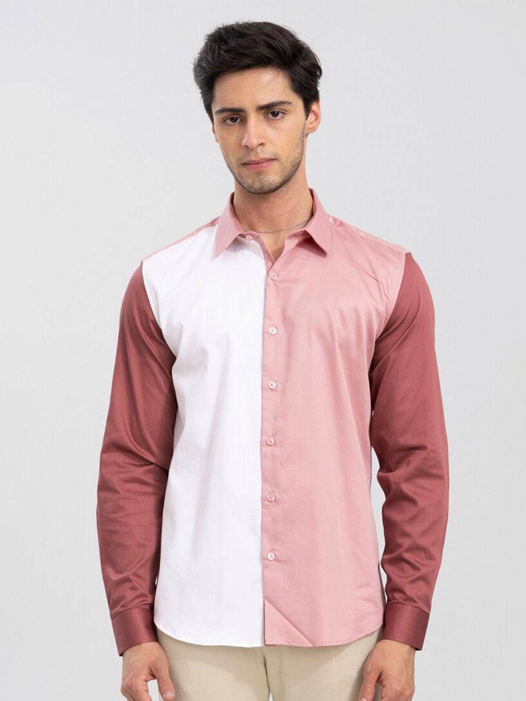 snitch men slim fit colourblocked casual cotton shirt