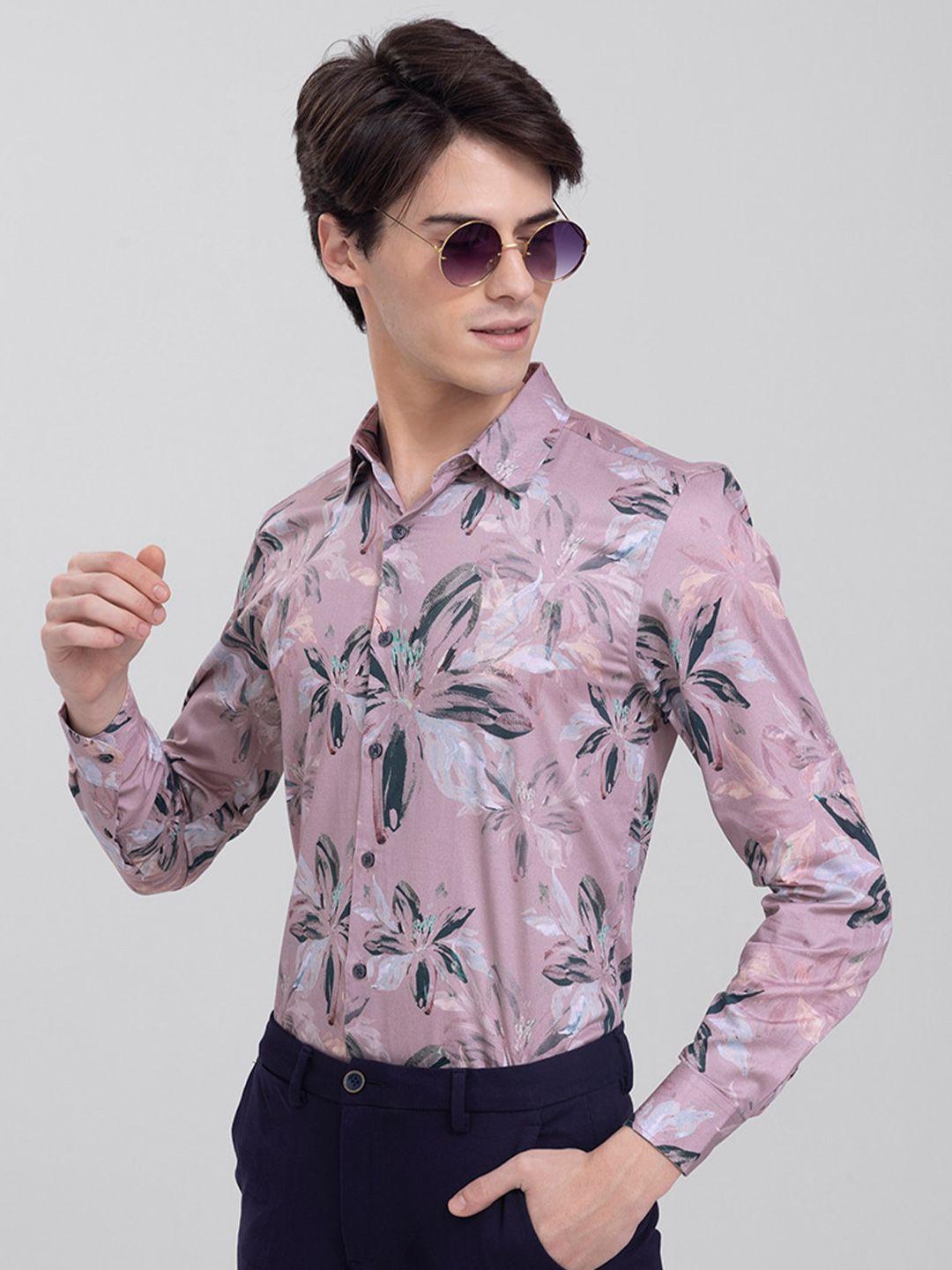 snitch men slim fit floral printed casual shirt