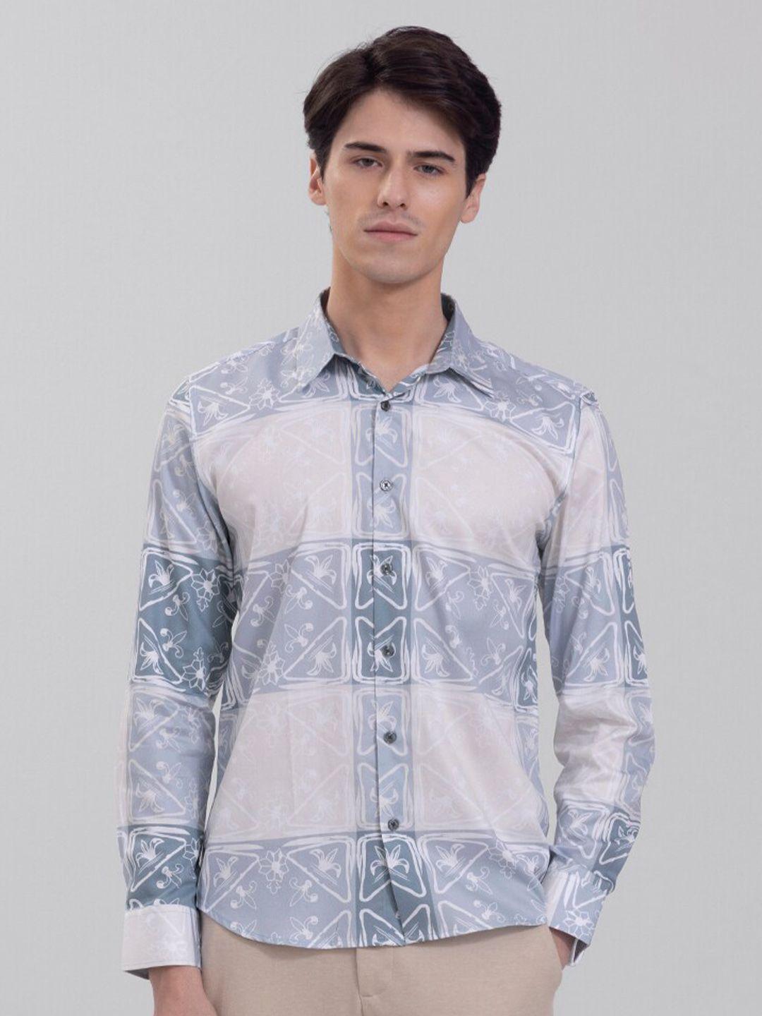 snitch men slim fit printed casual cotton shirt