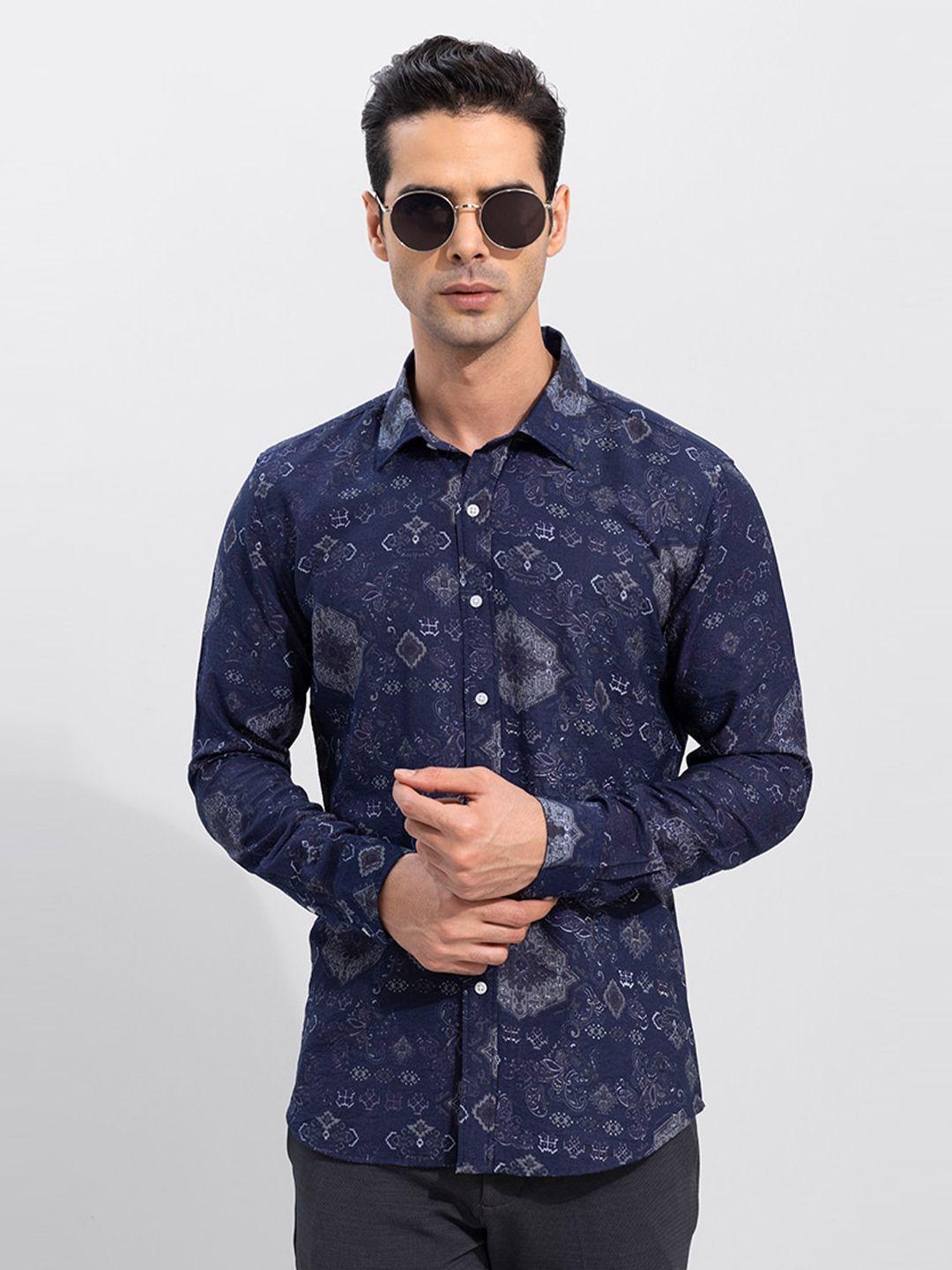 snitch men slim fit printed casual shirt