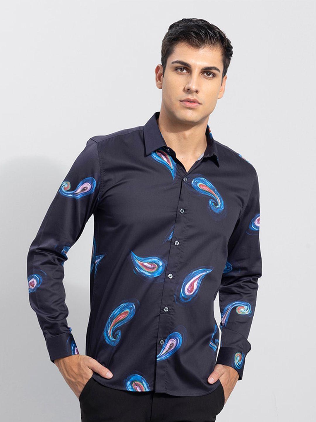 snitch men slim fit printed cotton casual shirt