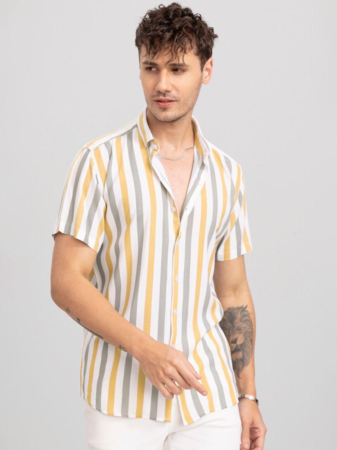 snitch men slim fit striped short sleeves casual shirt