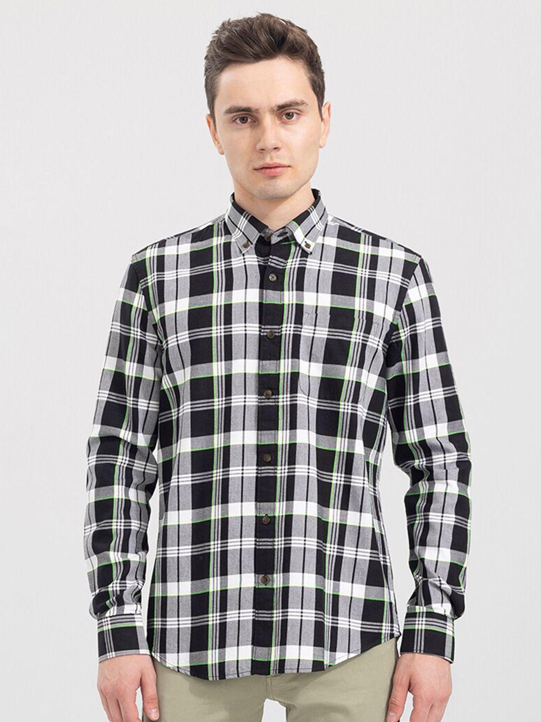 snitch men slim fit tartan checks checked casual cotton shirt