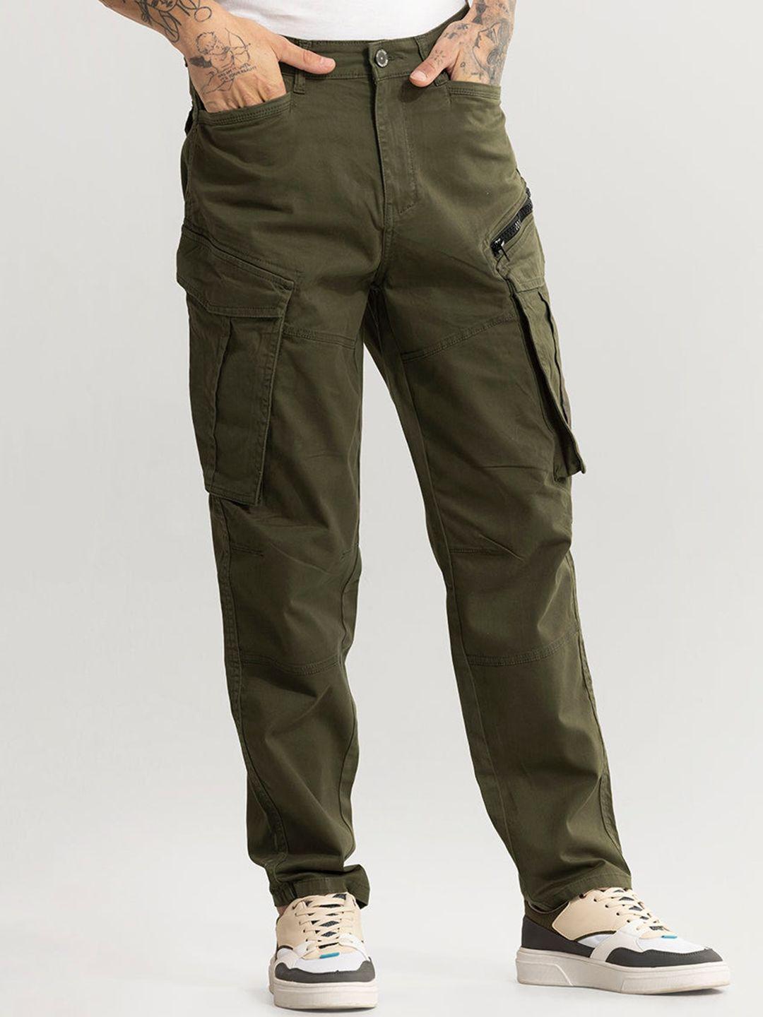 snitch men smart olive green tapered fit cargos