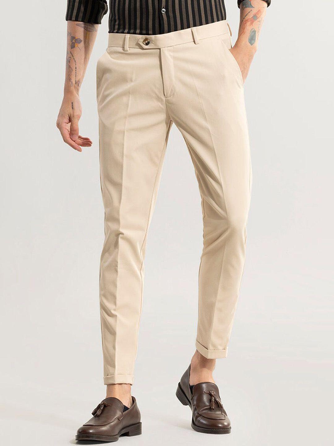 snitch men smart slim fit chinos trousers