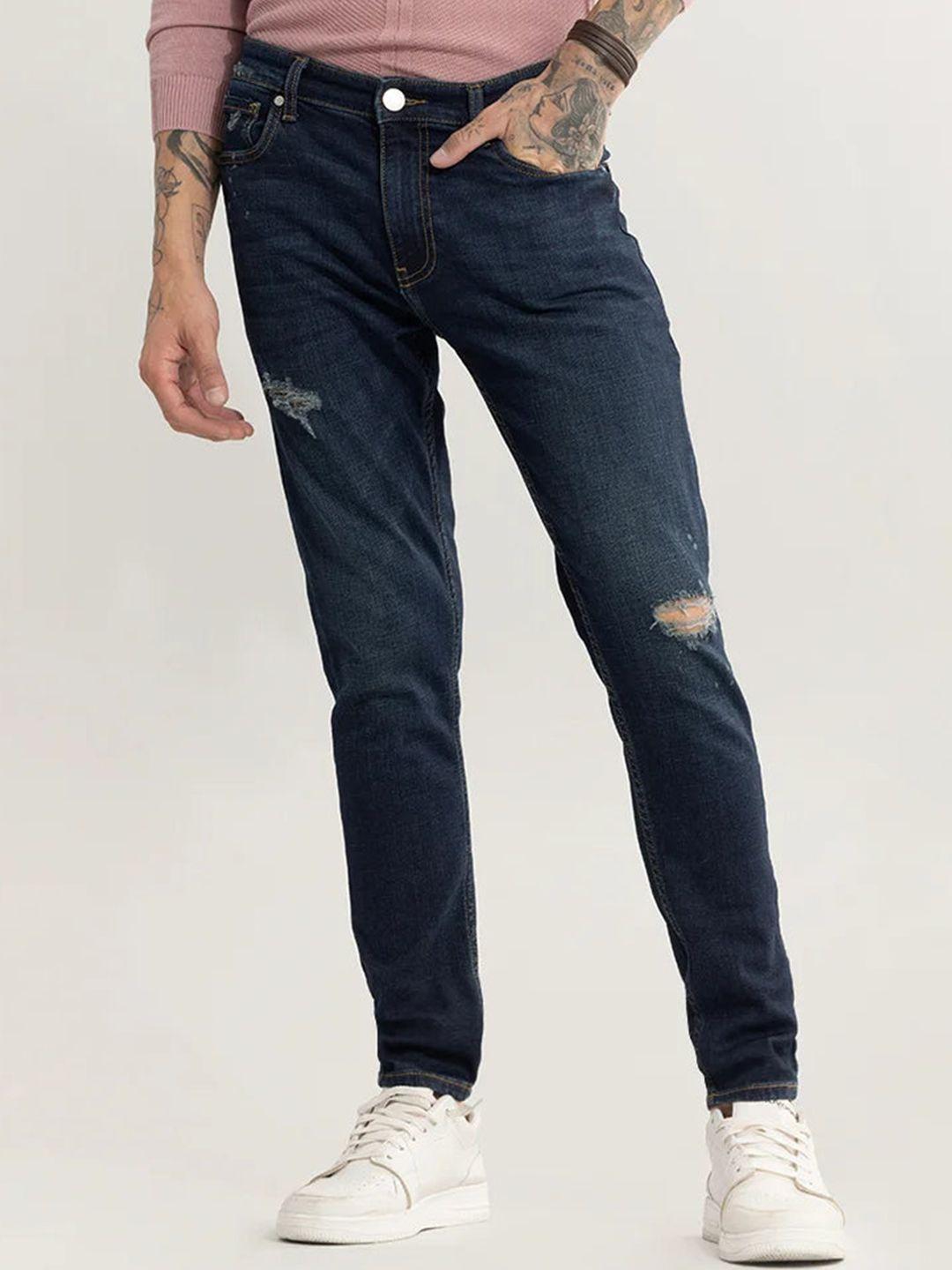snitch men smart slim fit mildly distressed stretchable jeans