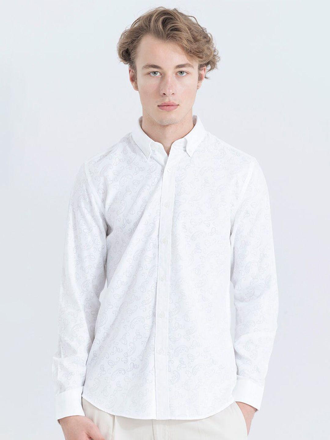 snitch men white classic opaque casual shirt