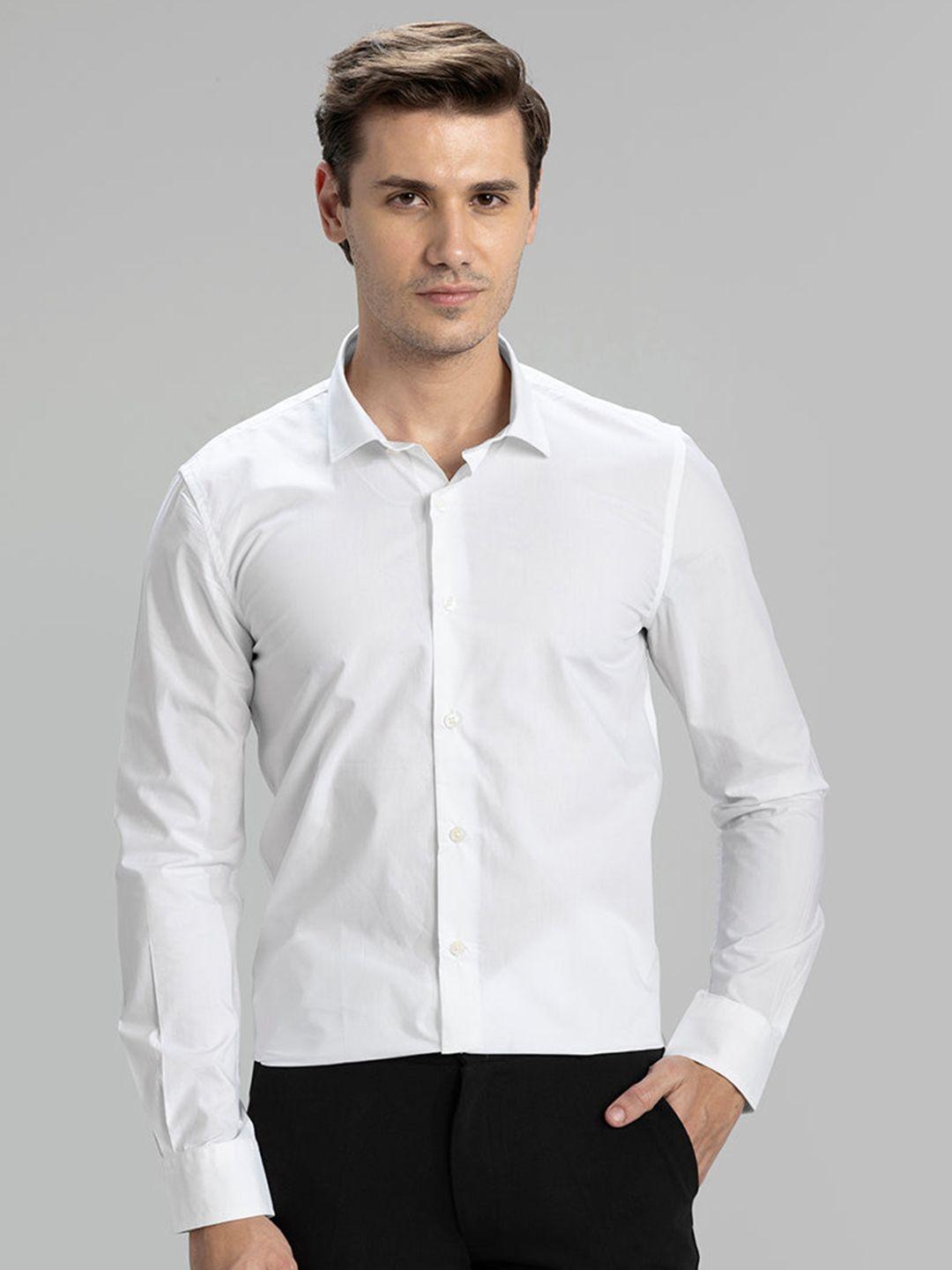 snitch men white classic slim fit opaque casual shirt