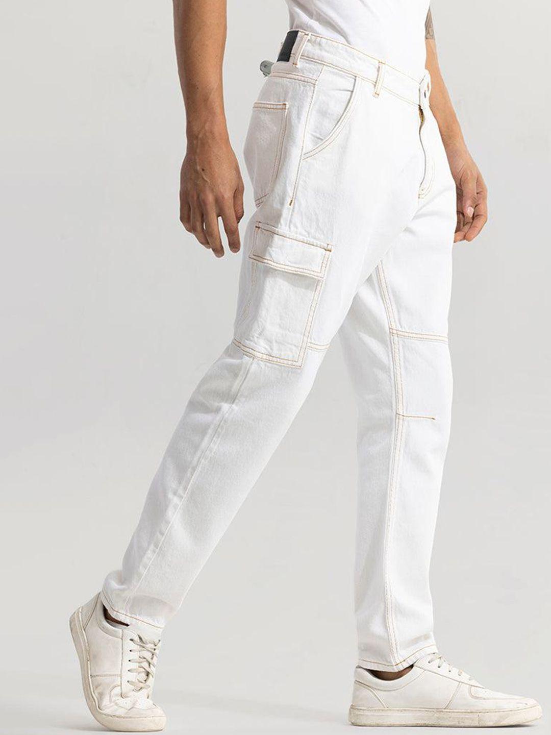 snitch men white relaxed fit jeans