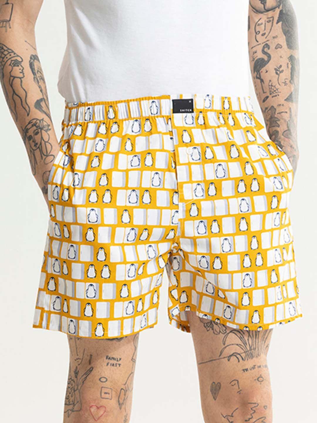 snitch men yellow printed cotton boxers 4msbx9222-01-s