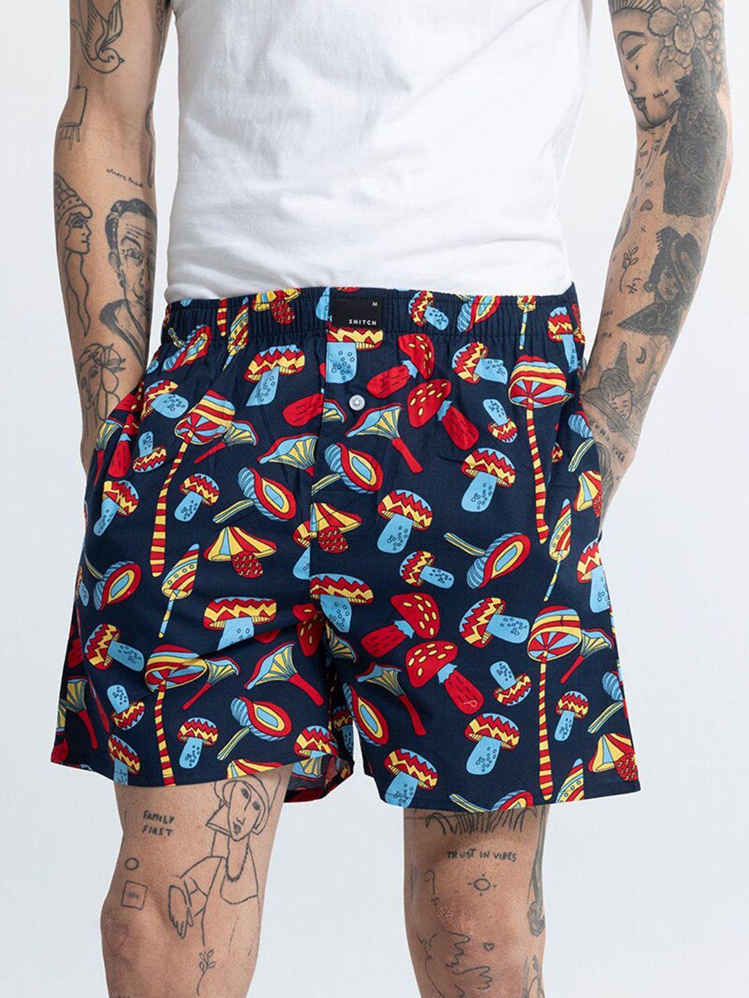 snitch navy blue printed pure cotton boxers 4msbx9229-03